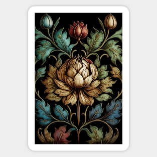 Floral Garden Botanical Print with Black Background Sticker